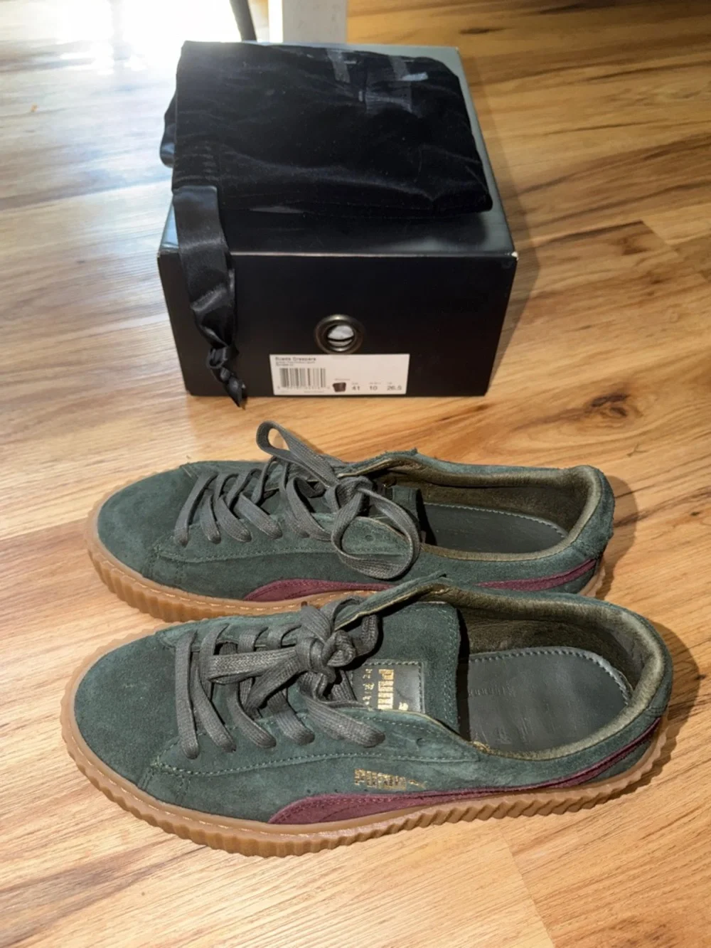 Fenty x Puma green / burgundy suede sneaker